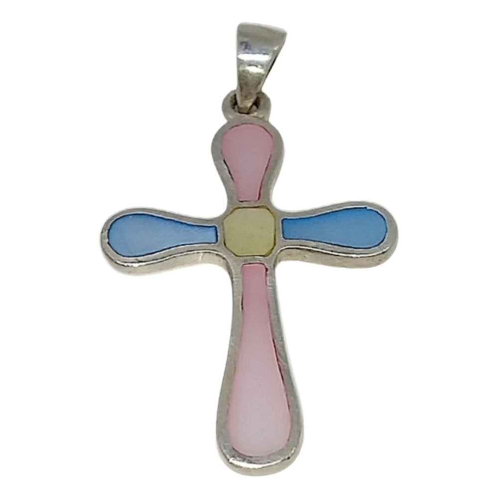 Sterling Silver Mother of Pearl Cross Pendant NWOT